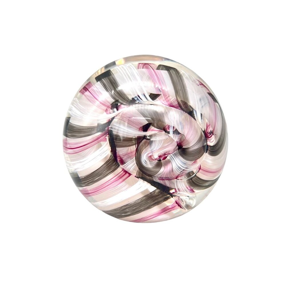 Caithness Glass Paperweight Ribbons Swirl Snail Pink White Black Scotland 3" - Picture 2 of 11